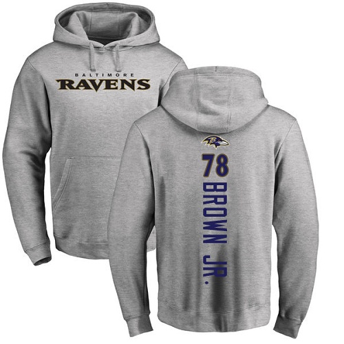 Men Baltimore Ravens Ash Orlando Brown Jr. Backer NFL Football #78 Pullover Hoodie Sweatshirt